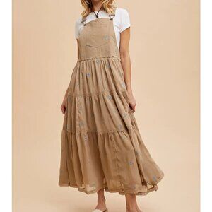 Embroidered Tan Maxi Dress